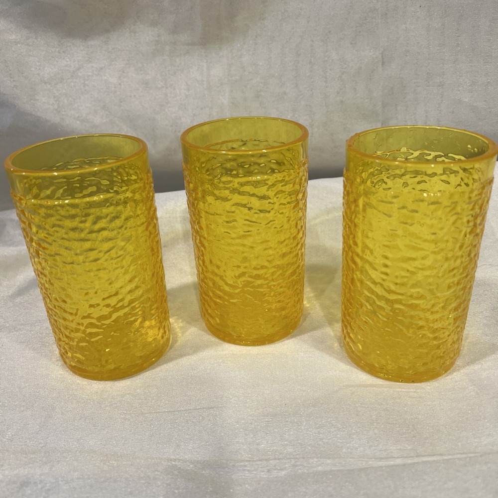 Vintage Freeze Resturant‎ Drinking Glasses 8 Oz Set Of 3 Gold/yellow  Textured